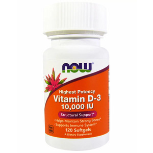 NOW, Foods Vitamin D-3 10,000 IU, 120 мягких капсул - терапевтическая доза витамина D3 (холекальциферол) из ланолина для коррекции дефицита