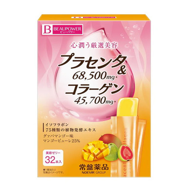 TOKIWA, Placenta & Collagen Jelly, 32 стика × 10 г - японское желе с плацентой (68 500 мг/упаковка), коллагеном и 75 видами ферментированных растительных экстрактов, вкус гуава