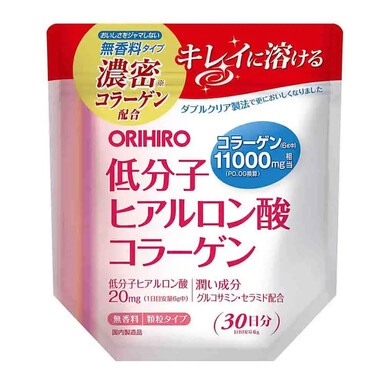 ORIHIRO, Низкомолекулярный коллаген с гиалуроновой кислотой, 180 г — комплекс для упругости кожи, здоровья суставов, волос и ногтей