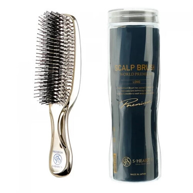 S-HEART-S, Профессиональная массажная расческа Scalp World Premium Long Gold, для комплексного ухода за кожей головы, золотая