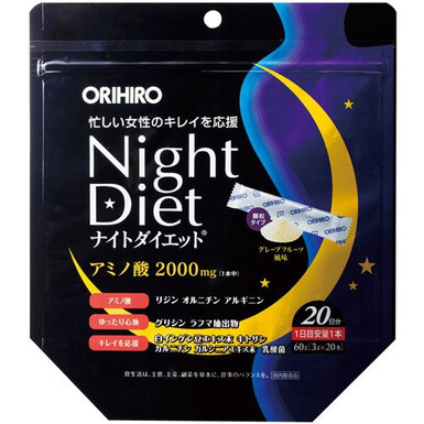 ORIHIRO, Night Diet, аминокислотный комплекс для поддержки фигуры, 20 стиков по 3 г (60 г)