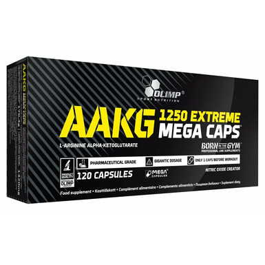 OLIMP SPORT NUTRITION, AAKG 1250 Extreme Mega Caps – мощный комплекс L-аргинина для «пампинга» и выносливости, 1250 мг/капс., 120 капсул