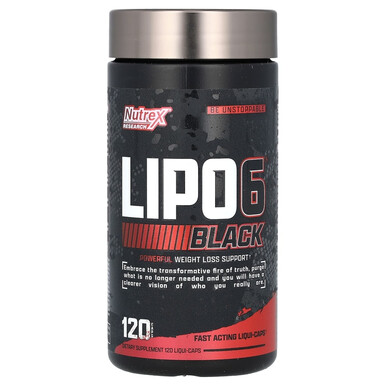 Nutrex LIPO-6 Black – мощный жиросжигатель и предтренировочный комплекс, 120 жидких капсул (40 порций)