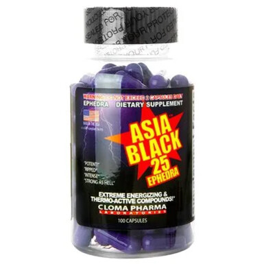 CLOMA PHARMA, Ephedra ASIA BLACK 25 – экстремальный жиросжигатель и термогеник с эфедрой, кофеином и йохимбином, 100 капсул