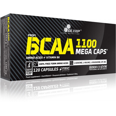 OLIMP SPORT NUTRITION, Profi BCAA 1100 Mega Caps – польский комплекс BCAA (лейцин, валин, изолейцин) с витамином В6, 120 капсул